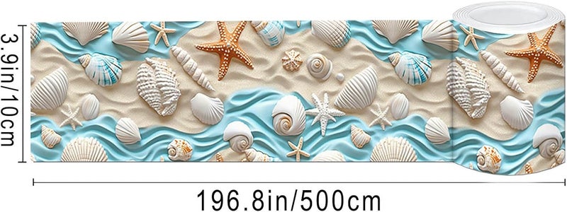 IVN Wallpaper Border Peeling and pasting Wall Ocean Shell Starfish Pattern Decoration Wall Decoration self-Adhesive Border Bedroom Kitchen Living Room Frame Decoration Strip 4x196 inches - Image 3